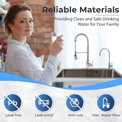 iSpring GA1-BN Heavy Duty Non-Air Gap Drinking Faucet for Water Filtration, Reverse Osmosis Systems-Brushed Nickel-Contemporary Style High-Spout