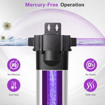 iSpring UVF20 Whole House LED UV Water Filter System, Up to 12 GPM, Long-Life LED UV Water Purifier with Built-in Automatic Flow Sensor, Mercury-Free UV Water Filter, 3/4" MNTP Inlet Outlet