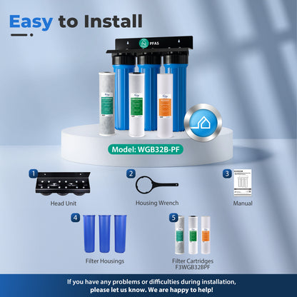 iSpring WGB32B-PF PFAS Whole House Water Filter System, SGS-Tested to Remove up to 99% PFOA & PFOS, 3-Stage Filtration Reduces Sediment, Chlorine, Taste & Odor, 20-Inch Filters, 1" Inlet/Outlet