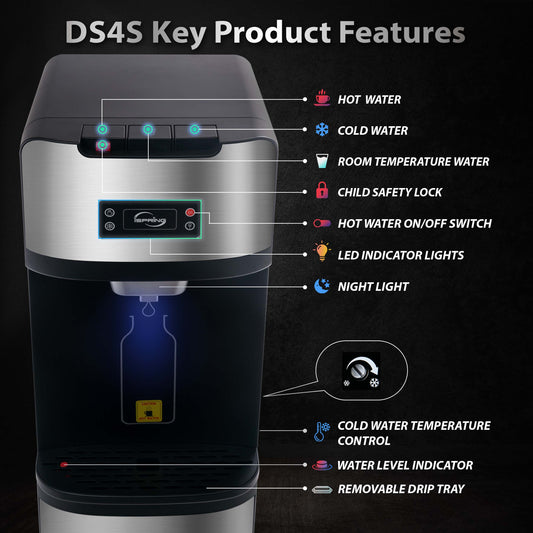 iSpring Bottleless Water Dispenser with Built-in 4-Stage Filtration, Hot/Cold/Room Temp, Self Cleaning, Stainless Steel, Model: DS4S