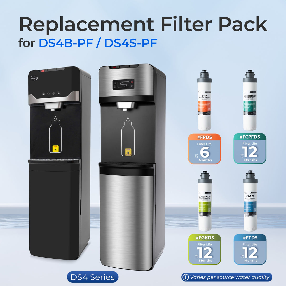 iSpring Bottleless Water Dispenser with 4-Stage Filtration, SGS-Tested 99% of PFAS Removal, Water Cooler Dispenser - Hot, Cold, Room Temp, Self Cleaning, Black, Model: DS4B-PF