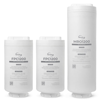 iSpring F3RO1200 Replacement Filter Pack for RO1200 Tankless Reverse Osmosis System, Includes 2 FPC1200 PPC Composite Filters &amp; 1 MRO1200 RO Membrane, Up to 2 Years Lifetime