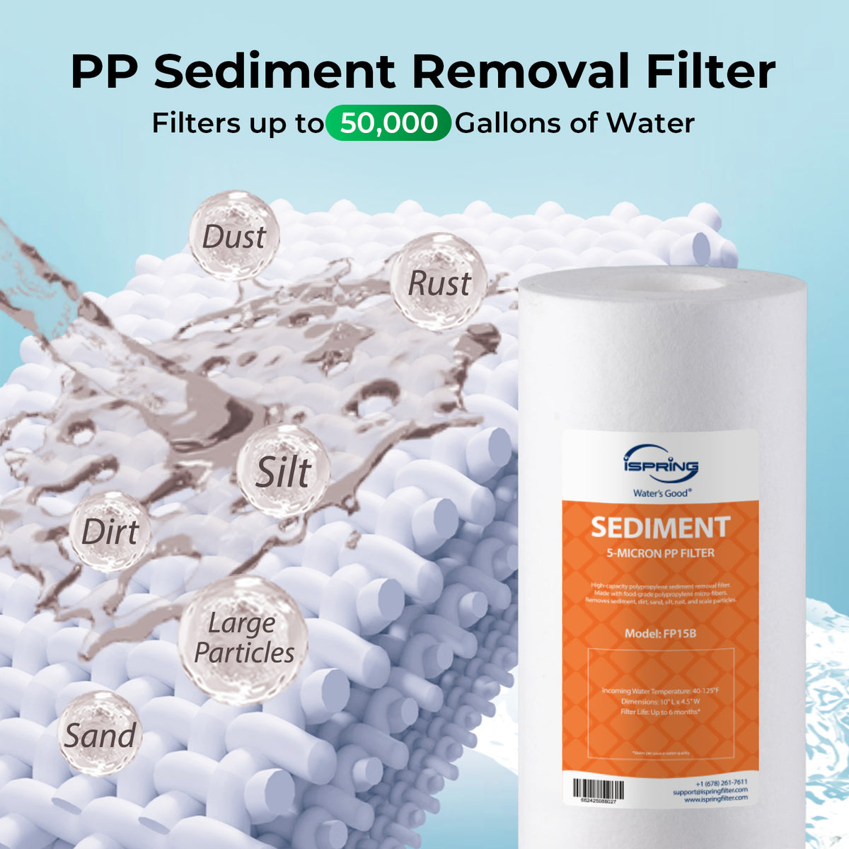 iSpring F3WGB31B Whole House Water Filter Replacement Pack with Sediment and Carbon Block Filters, Reduces up to 99% Chlorine, Sediments, Taste, Odor, Up to 12 Months, 10" × 4.5", Fits WGB31B