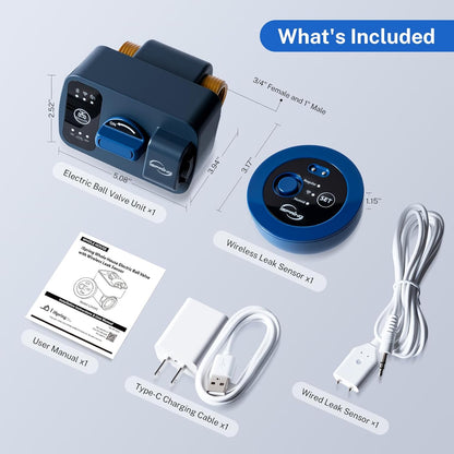 iSpring LS43WL Smart Leak Shut-Off System, Automatic Water Leak Detector with 1 Wired &amp; 1 Wireless Sensor, Whole-Home Water Damage Protection, 1" MNPT   3/4" FNPT
