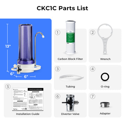 iSpring CKC1C Countertop Drinking Water Filtration System with Carbon Filter, 2.5" x 10", Clear