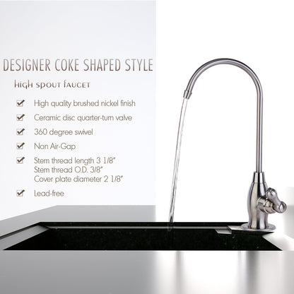 iSpring GK1-CHR Lead-Free Faucet for RO System and Drinking Water Filtration System, Contemporary Coke-Shaped Style, High Spout, Luxury Chrome Finish