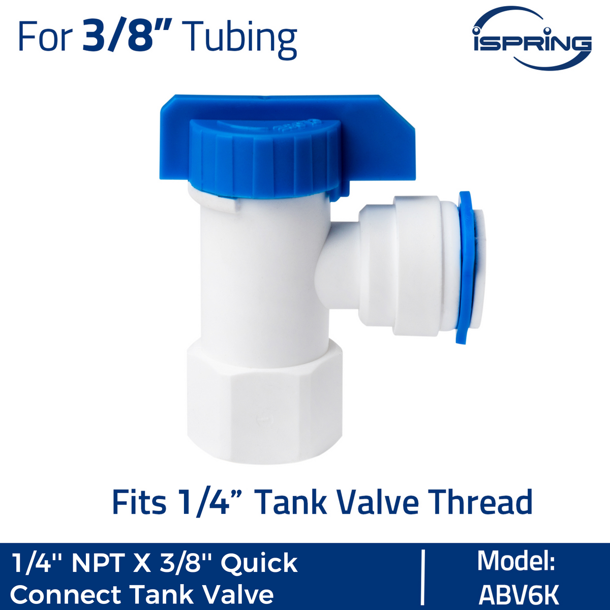 iSpring ABV6Kx2 3/8" Tank Valve Thread Quick Connect Union Connector, White, Pack of 2