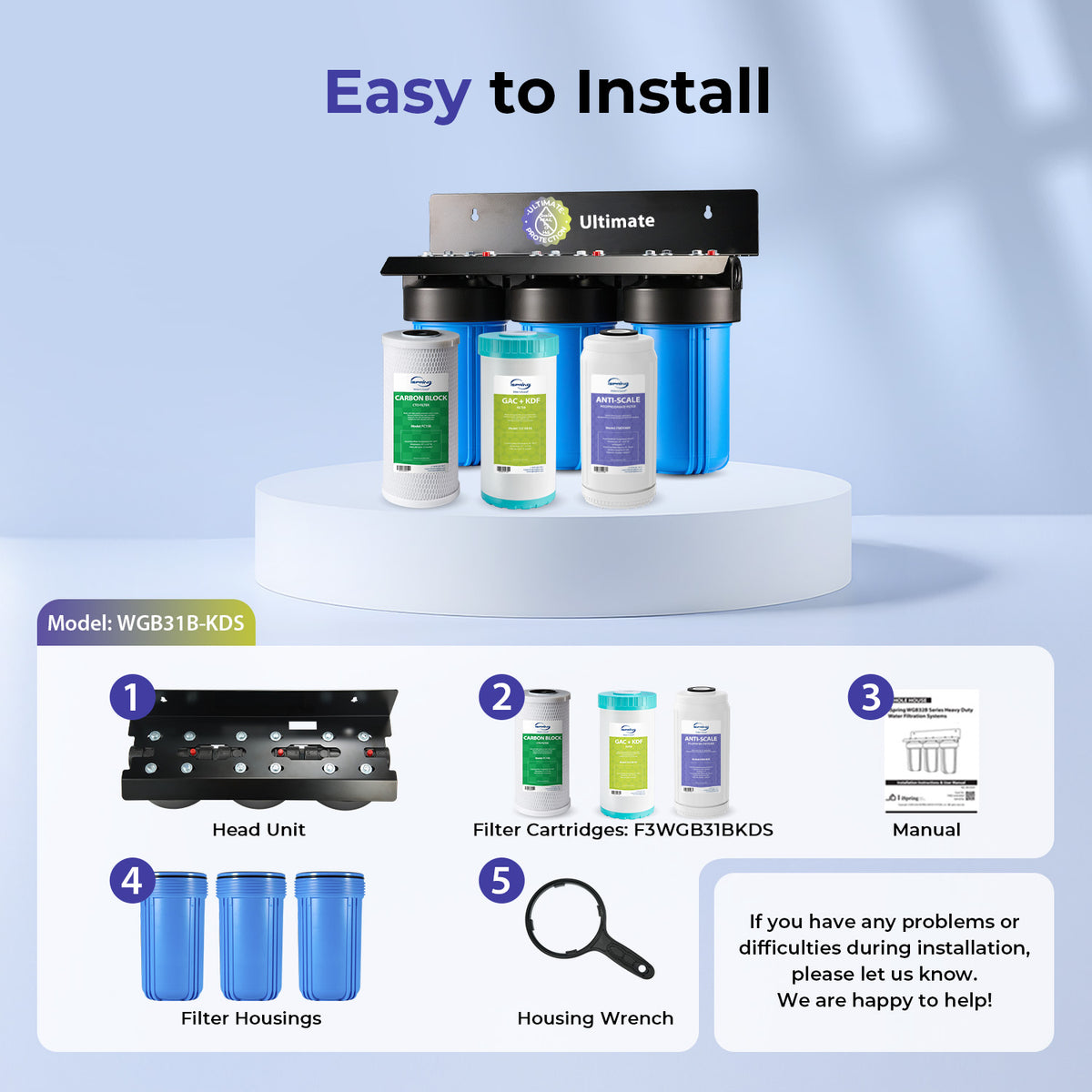iSpring WGB31B-KDS Ultimate Protection Whole House Water Filter System, Reduces Heavy Metals, Scale, Chlorine, Chloramine, Hydrogen Sulfide, 3-Stage Filtration, 1" Inlet/Outlet