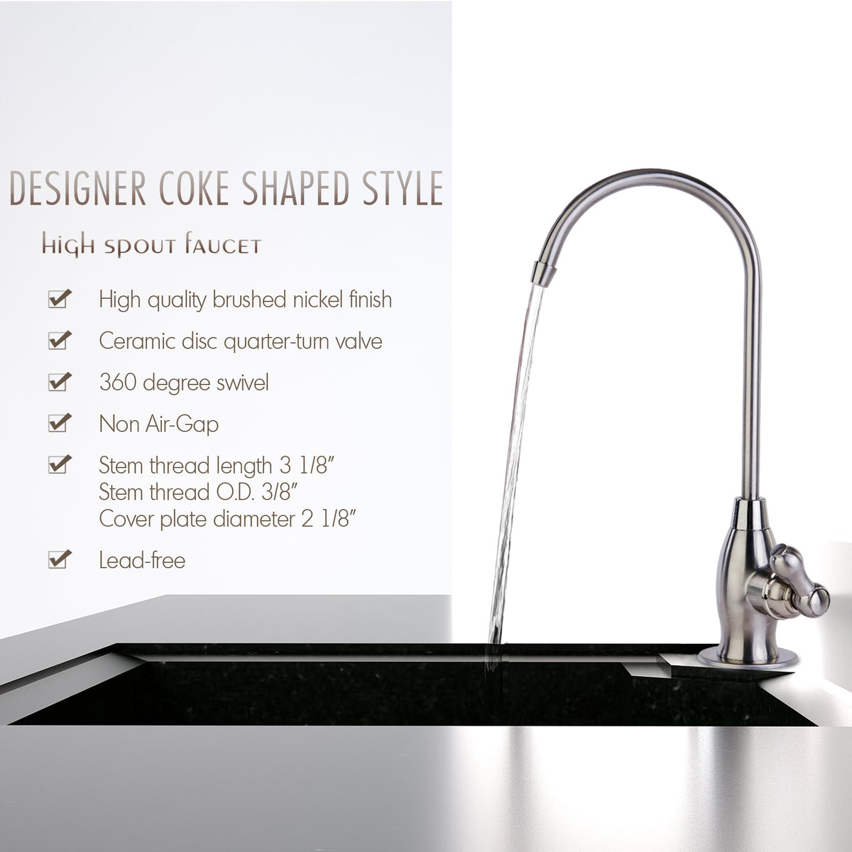 iSpring GK1-ORB Lead-Free Faucet for RO Systems and Drinking Water Filtration Systems, Contemporary Coke-Shaped Style, High Spout, Oil Rubbed Black
