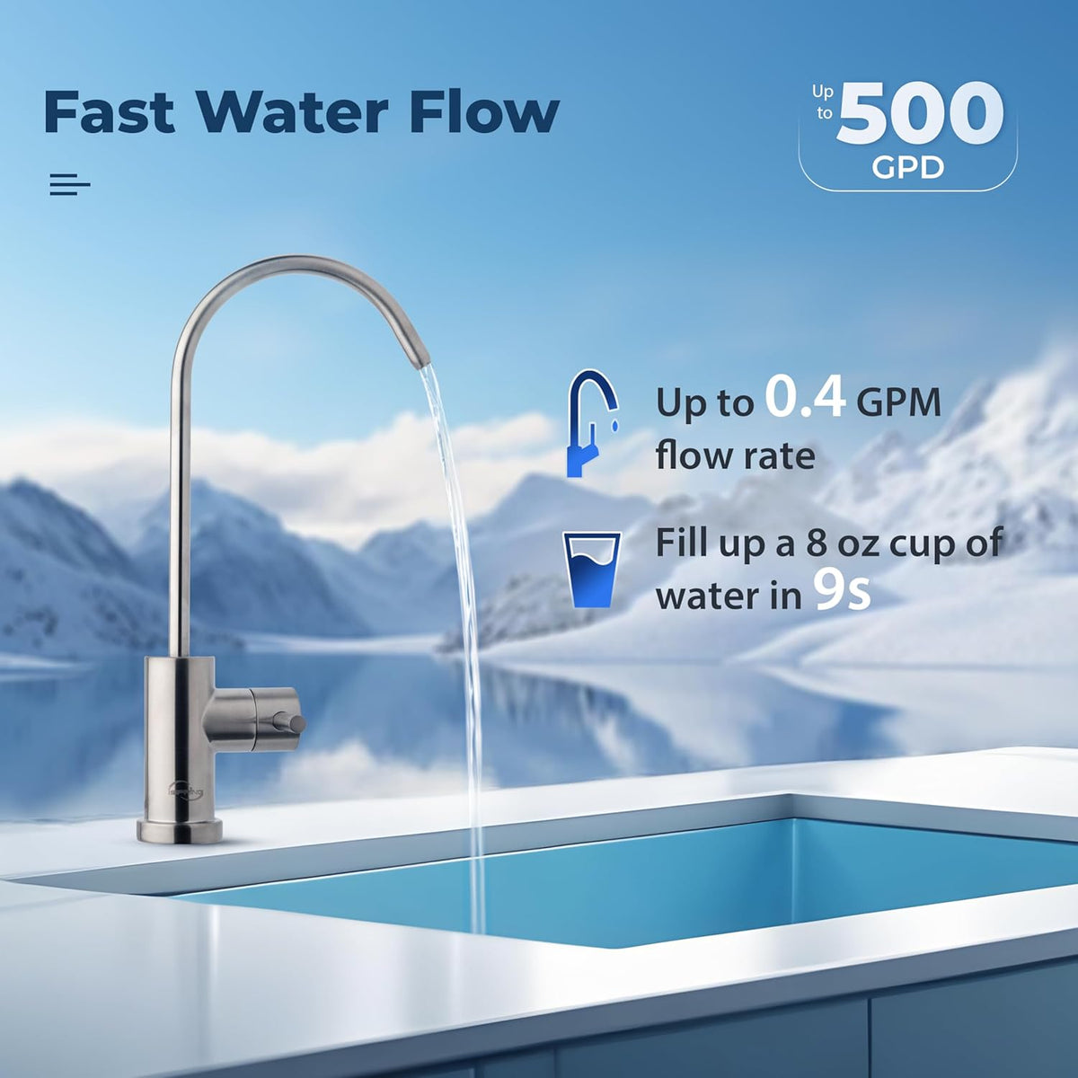 iSpring RO500AK-BN NSF Certified Tankless Reverse Osmosis Water Filtration System, 500 GPD tankless RO system with Alkaline Remineralization, Brushed Nickel Faucet , 2:1 Pure to Drain Ratio