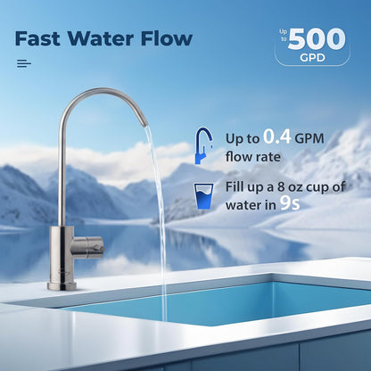 iSpring RO500AK-BN NSF Certified Tankless Reverse Osmosis Water Filtration System, 500 GPD tankless RO system with Alkaline Remineralization, Brushed Nickel Faucet , 2:1 Pure to Drain Ratio