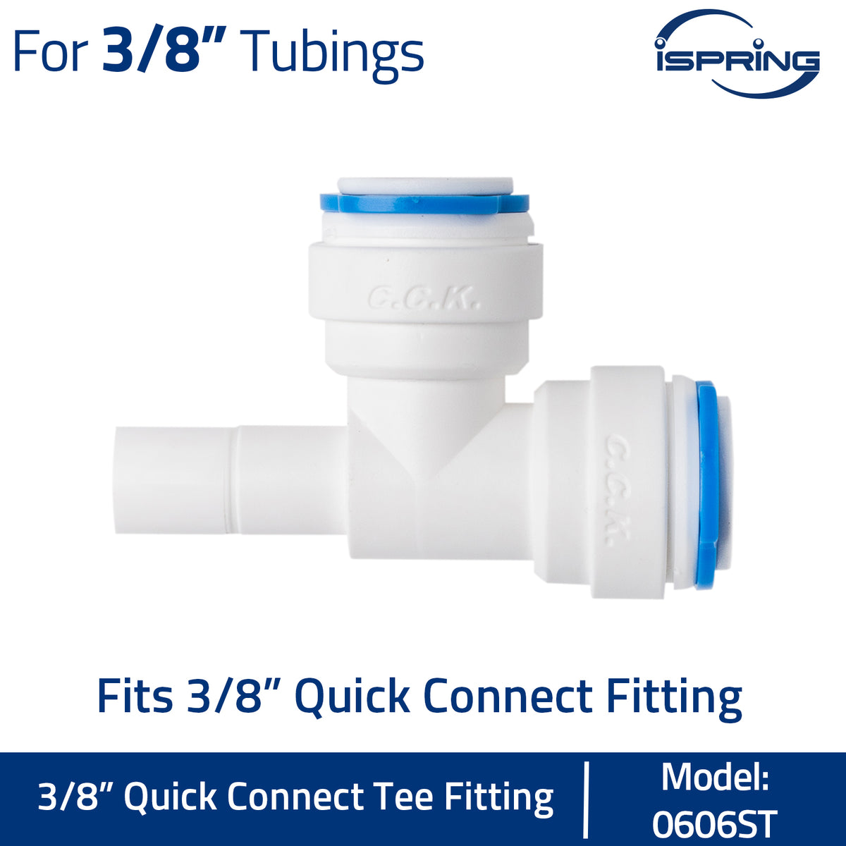 iSpring 0606STx2 3/8” Stem Quick Fitting Connect ‘T’ Fitting, Pack of 2