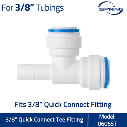 iSpring 0606STx2 3/8” Stem Quick Fitting Connect ‘T’ Fitting, Pack of 2