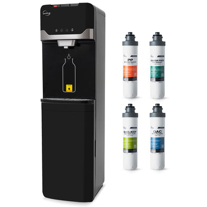 iSpring Bottleless Water Dispenser with 4-Stage Filtration, SGS-Tested 99% of PFAS Removal, Water Cooler Dispenser - Hot, Cold, Room Temp, Self Cleaning, Black, Model: DS4B-PF