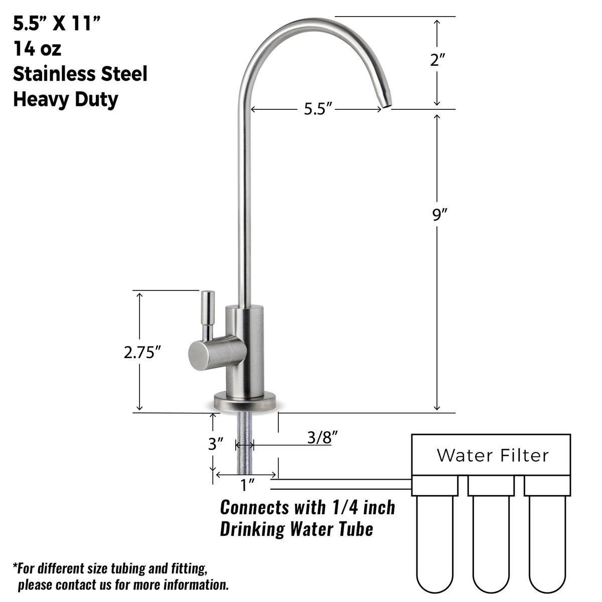 iSpring GA1-SS Stainless Steel Kitchen Bar Sink Reverse Osmosis RO Filtration Drinking Water Faucet, Lead-Free in Stainless Steel Finish