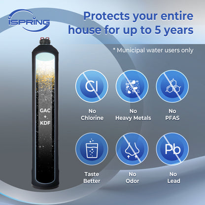 iSpring Whole House Water Filter System, Reduces PFAS, Chlorine, Chloramine, Lead, Water Filter Lasts up to 5 Years, Model: WF1054
