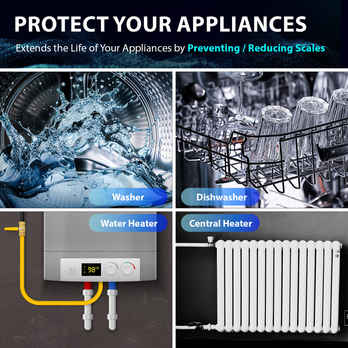 iSpring EDV2 Whole House Super Water Descaler, 10 Times More Powerful Alternative Electronic Salt-Free Hard Water Conditioner, Larger Size, Alloy Construction, Reduces Limescale, Prevents Deposits Build-up, Distincts from a Water Softener