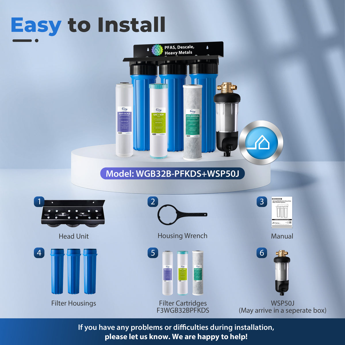 iSpring WGB32B-PFKDS+WSP50J Whole House Water Filter System, Ultimate PFAS, Scale, and Heavy Metals Water Filtration Removes Up to 99% PFOA & PFOS with SGS-Tested Media, Reduces Sediments, Corrosion, Lead, with Jumbo Spin-Down Sediment Filter