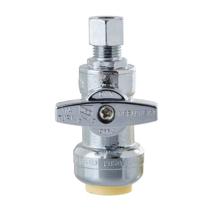 LittleWell ASTPF8CP4 Straight Stop Push-Fit Valve, 1/2 Inch Push Fit x 1/4 Inch Compression, Chrome Finish w/ Metal Handle