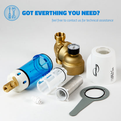 iSpring WSP50GR+ACPF12MPT12x2 Reusable Spin Down Sediment Water Filter (50 Micron w/Scraper & 360°Head) w/Push-Fit Plumbing Fittings