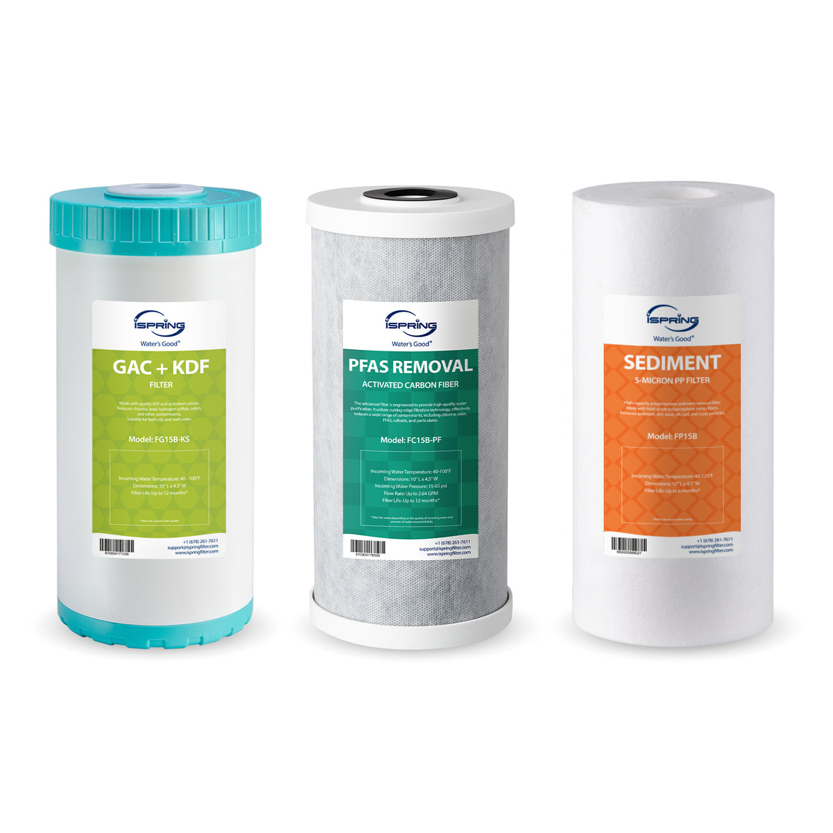 iSpring F3WGB31BPFKS Whole House Water Filter Replacement Pack, SGS-Tested Remove up to 99% PFAS, Also Target Heavy Metals, Sediments, Chlorine, Up to 12 Months, 10" × 4.5", Fits WGB31B-PFKS