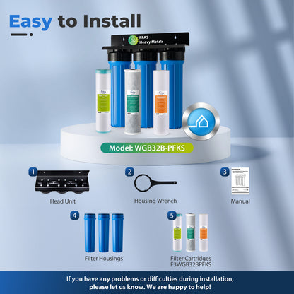 iSpring WGB32B-PFKS PFAS & Heavy Metals Whole House Water Filter System, SGS-Tested to Reduce Up to 99% PFOA & PFOS, 3-Stage Filtration Removes Sediment, Lead, Chlorine, Taste & Odor, 20” x 4.5” Filters, 1” Inlet/Outlet