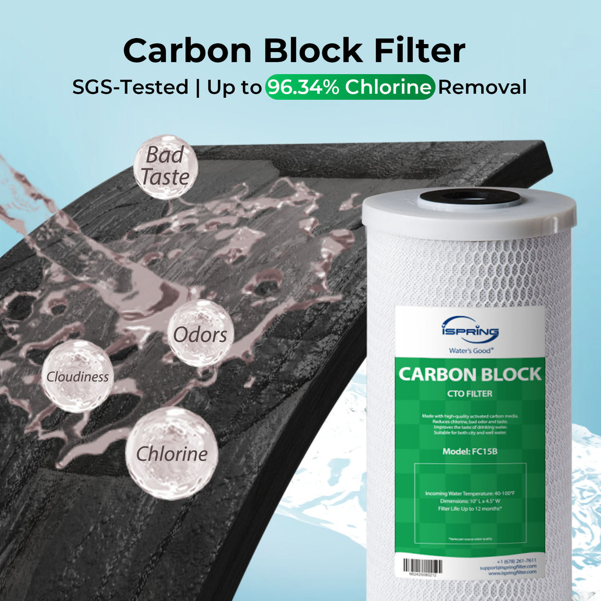 iSpring F3WGB31B Whole House Water Filter Replacement Pack with Sediment and Carbon Block Filters, Reduces up to 99% Chlorine, Sediments, Taste, Odor, Up to 12 Months, 10" × 4.5", Fits WGB31B