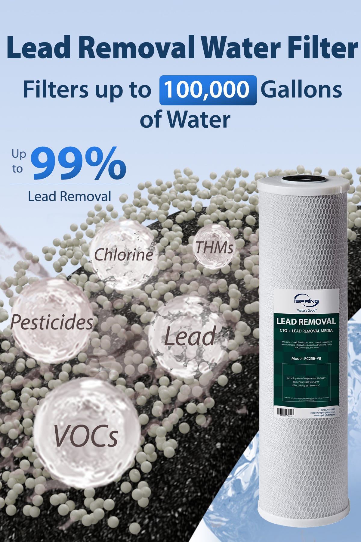 iSpring F3WGB32BCPB 20" x 4.5"; Whole House Water Filters for WGB32B Series Water Filter Systems, includes Sediment, Carbon Block, and Lead-Removal Filters
