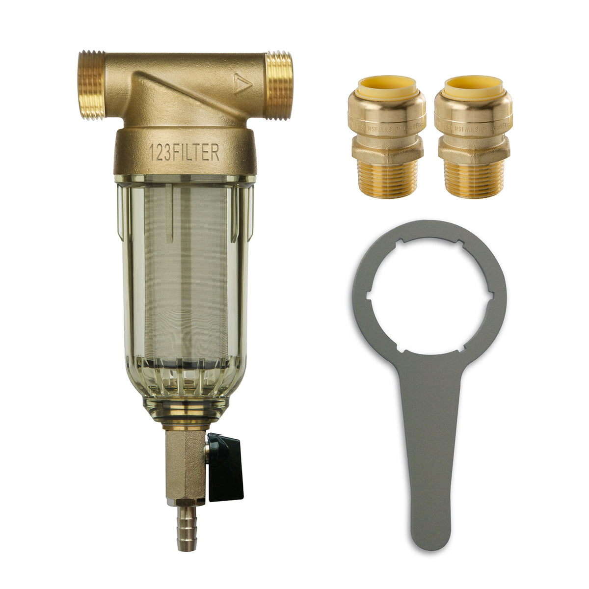 iSpring WSP-50+ACPF12MPT12x2 Reusable Spin Down Sediment Water Filter W/Push-Fit Plumbing Fittings