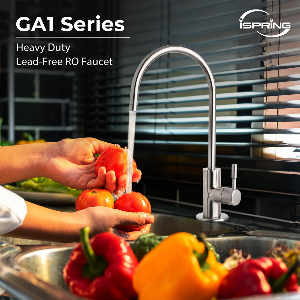 iSpring GA1-BN Heavy Duty Non-Air Gap Drinking Faucet for Water Filtration, Reverse Osmosis Systems-Brushed Nickel-Contemporary Style High-Spout