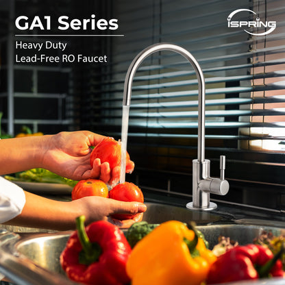 iSpring GA1-BN Heavy Duty Non-Air Gap Drinking Faucet for Water Filtration, Reverse Osmosis Systems-Brushed Nickel-Contemporary Style High-Spout