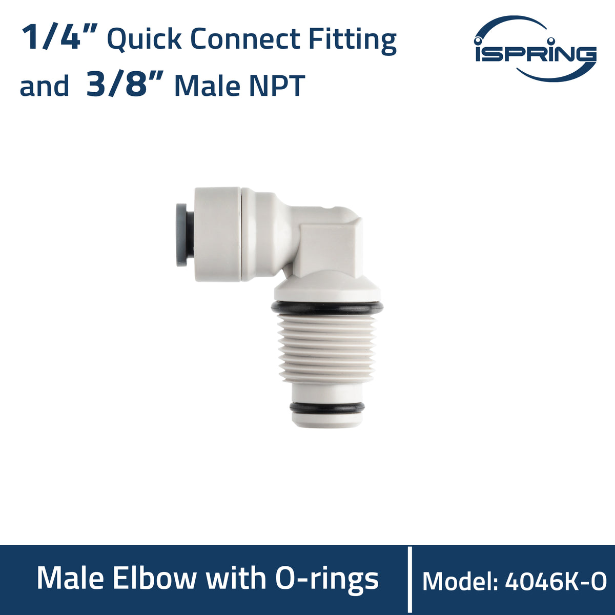 iSpring 4046K-OX2, 1/4" Quick Connect Push Fitting x 3/8" Male NPT Thread Elbow with O-rings, Pack of 2