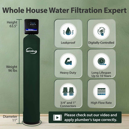 iSpring WF150K-PF Whole House Water Filter System, SGS-Tested for PFAS Removal, Reduces Chlorine &amp; Heavy Metals, Up to 10 Years Protection