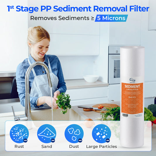 iSpring F9K NSF/ANSI 58 Certified 10" x 2.5"; Standard 6-Stage Alkaline Reverse Osmosis Water Filtration Systems 1-Year Filter Replacement Cartridges, 9-piece