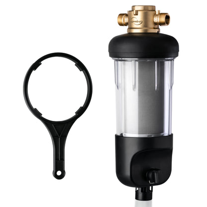 iSpring WSPJ Reusable Whole House Spin-Down Sediment Water Filter, Upgraded Jumbo Size, Large Capacity, 50-Micron Flushable Prefilter Filtration, 1" MNPT + 3/4" FNPT, Lead-Free Brass