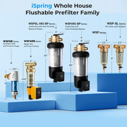 iSpring WSP Spin Down Sediment Water Filter, Whole House Reusable Flushable Prefilter for Well Water, 1" MNPT + 3/4" FNPT, Lead-Free Brass