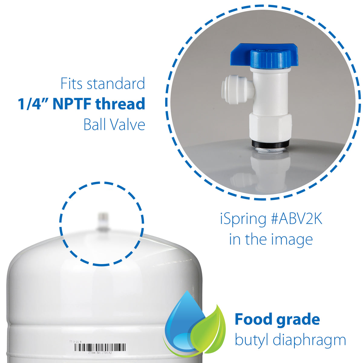 iSpring T55M 5.5 Gallon Residential Pre-Pressurized Water Storage Tank for Reverse Osmosis (RO) Systems