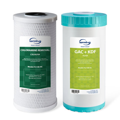 iSpring F2WGB21BKSNC Whole House Water Filter Replacement Pack, SGS-Tested to Remove up to 94.4% of Chloramine, Reduces Heavy Metals, Lead, Chlorine, Sediment, 10¡± x 4.5¡± Filters, Fits WGB21B-KSNC