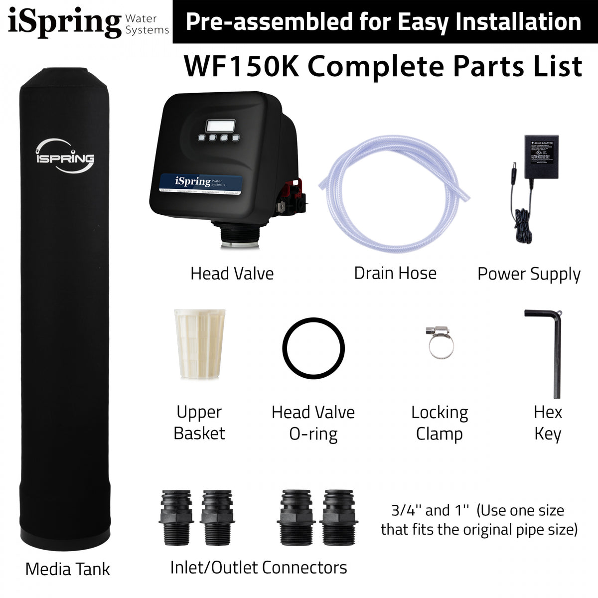 iSpring WF150K+WCS45KG Whole House Water Softener   Chlorine, Chloramine, and Heavy Metal Water Filter - Set &amp; Forget