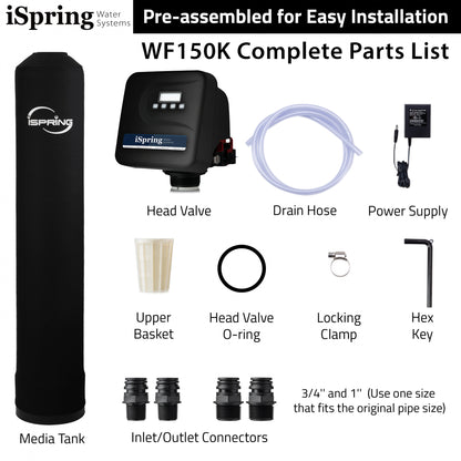 iSpring WF150K+WCS45KG Whole House Water Softener   Chlorine, Chloramine, and Heavy Metal Water Filter - Set &amp; Forget