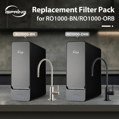 iSpring RO1000 Full Replacement Set, Includes 3x FCF1000,1x MC1000 RO Membrane, 3x FPC1000, Lasts 2.5-3 Years Based on Use &amp; Water Quality, Fits RO1000-BN/RO1000-ORB Tankless RO Systems