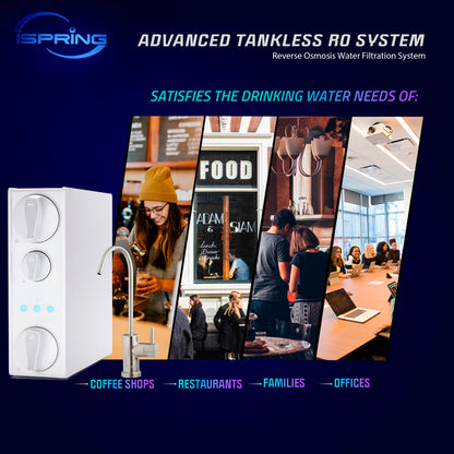 iSpring RO500AK-BN+UVF8 Tankless RO Reverse Osmosis Water Filtration System with Natural pH Alkaline Remineralization and LED UVF8 Light, 500 GPD Fast Flow, Brushed Nickel Faucet, 2:1 Pure to Drain Ratio, NSF Certified
