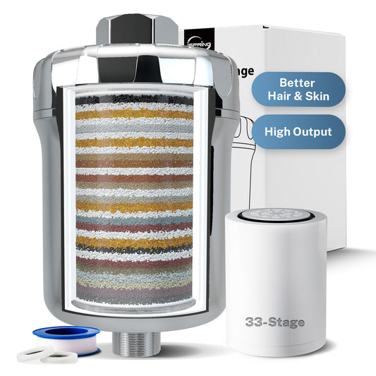 iSpring 33-Stage High Output Shower Filter, Universal Shower Head Filter for Hard Water, 99% Removal of Heavy Metals, Chlorine &amp; Sediment - Chrome (SF1S)