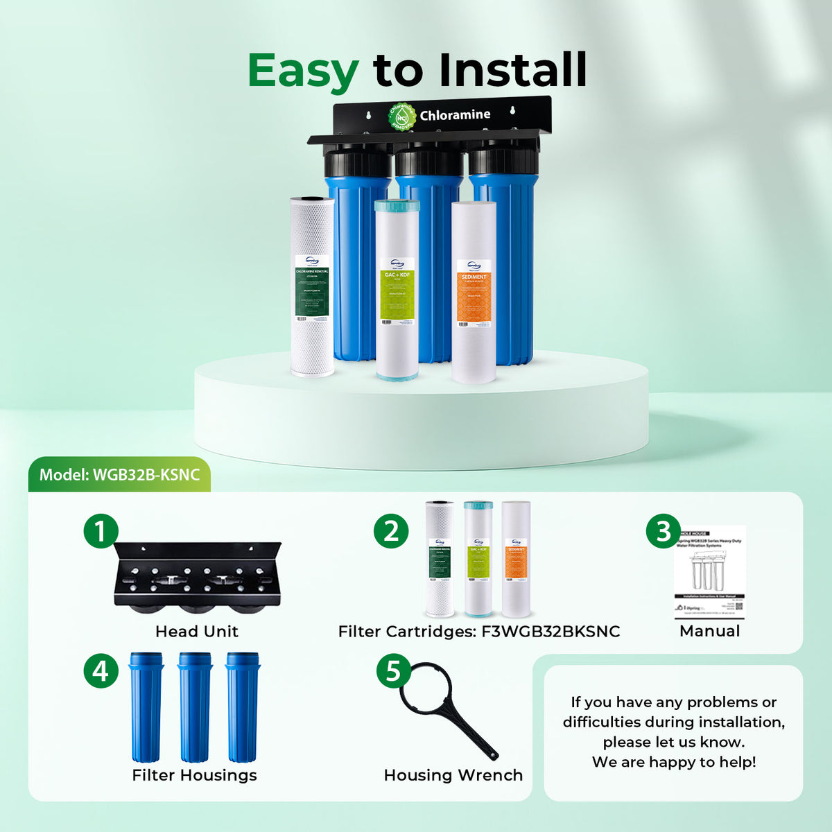 iSpring WGB32B-KSNC Chloramine & Heavy Metals Removal Whole House Water Filter System, SGS-Tested, Reduces Lead, Chlorine, Sediment and up to 94.4% of Chloramine, 20" x 4.5" Filters, 1" Inlet/Outlet