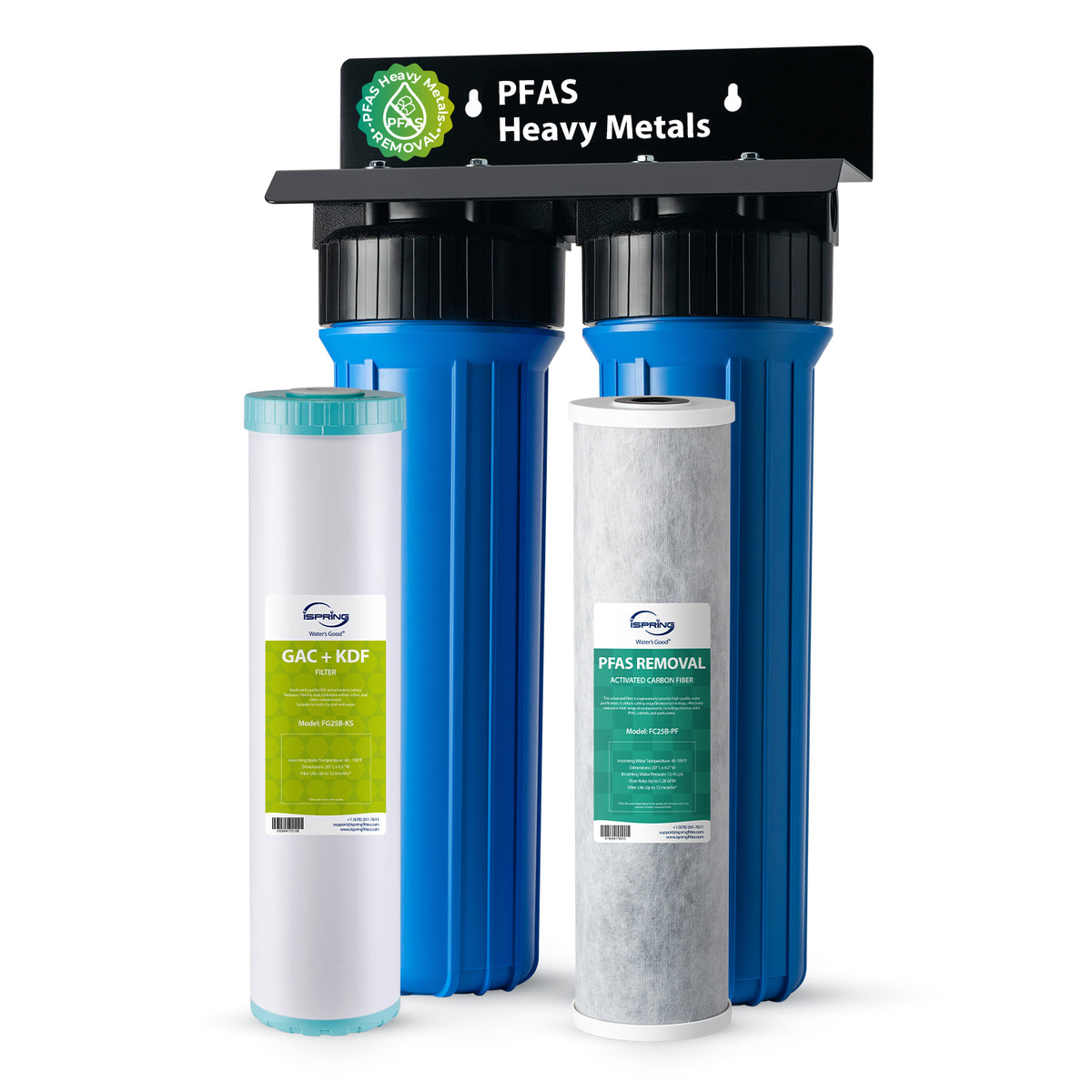 iSpring WGB22B-PFKS PFAS & Heavy Metal Whole House Water Filter System, Also Reduces Chlorine, Hydrogen Sulfide, Odor, Bad Taste, SGS-Tested Reducing up to 99% of PFAS, 1” Inlet/Outlet