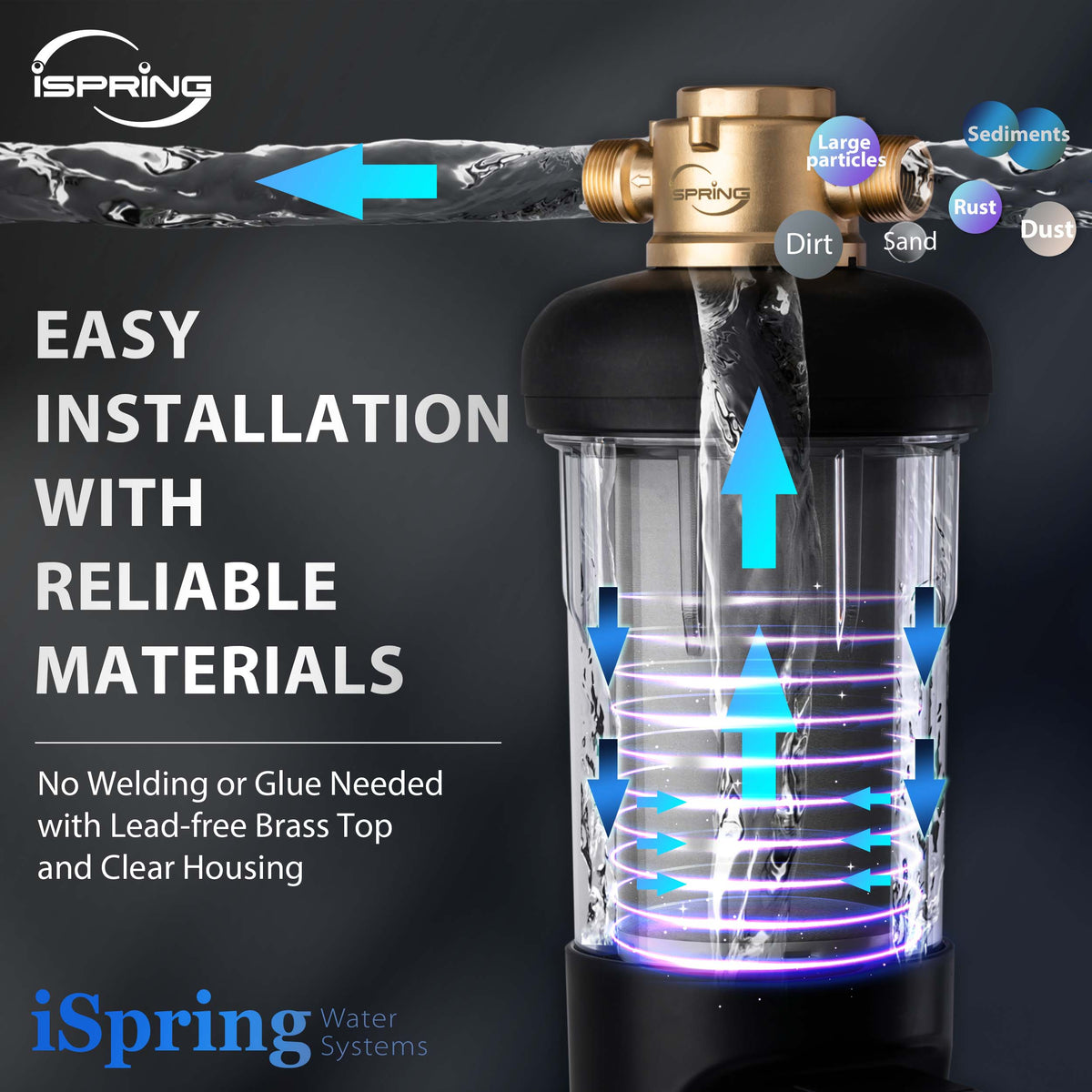 iSpring WSPARJ NSF Certified, Whole House Spin Down Sediment Water Filter, Clear Housing, Upgraded Jumbo Size with Touch-Screen Auto Flushing