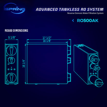 iSpring RO500AK-BN+UVF8 Tankless RO Reverse Osmosis Water Filtration System with Natural pH Alkaline Remineralization and LED UVF8 Light, 500 GPD Fast Flow, Brushed Nickel Faucet, 2:1 Pure to Drain Ratio, NSF Certified