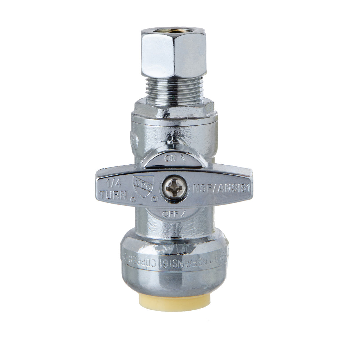 LittleWell ASTPF8CP6 Straight Stop Push-Fit Valve, 1/2 Inch Push x 3/8 Inch Compression, Chrome Finish w/ Metal Handle, works the same as SharkBite