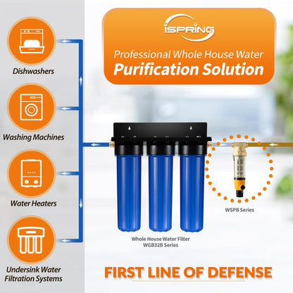 iSpring WSPB Large Reusable Whole Spin-down Sediment Water Filter with Scraper and Brass Top Clear Housing, 50 Micron