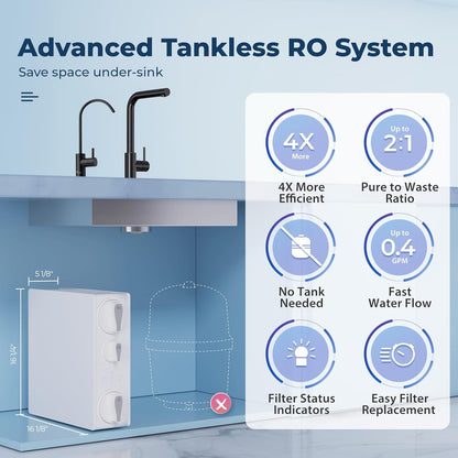 iSpring RO500-ORB NSF Certified Tankless RO Reverse Osmosis Water Filtration System, 500 GPD Fast Flow, Oil Rubbed Faucet, 2:1 Pure to Drain Ratio, White